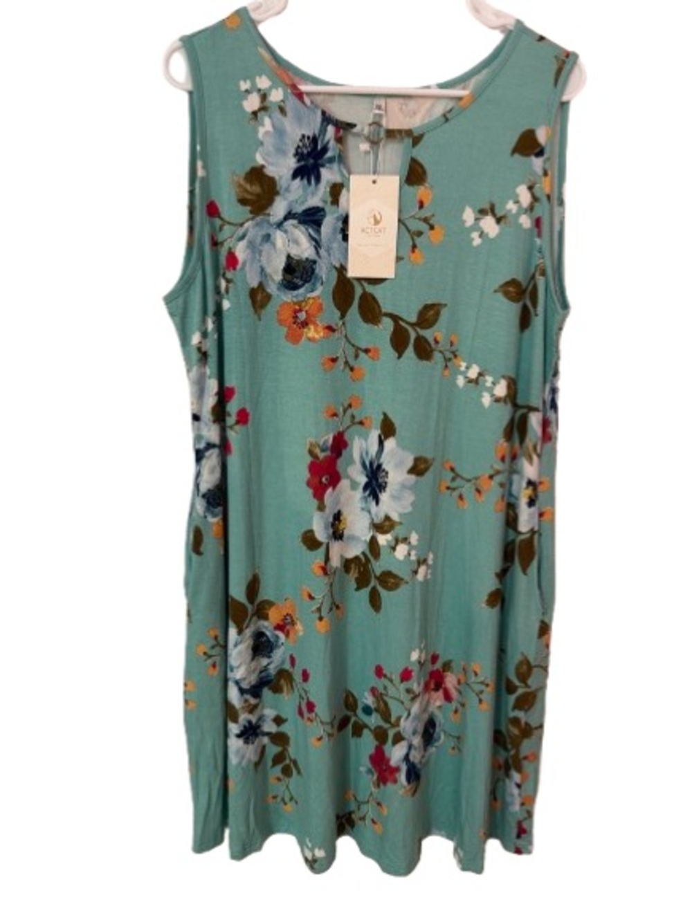 ACTCAT Floral Sleeveless Swing Dress Turquoise Botanical with Pockets NWT 2XL